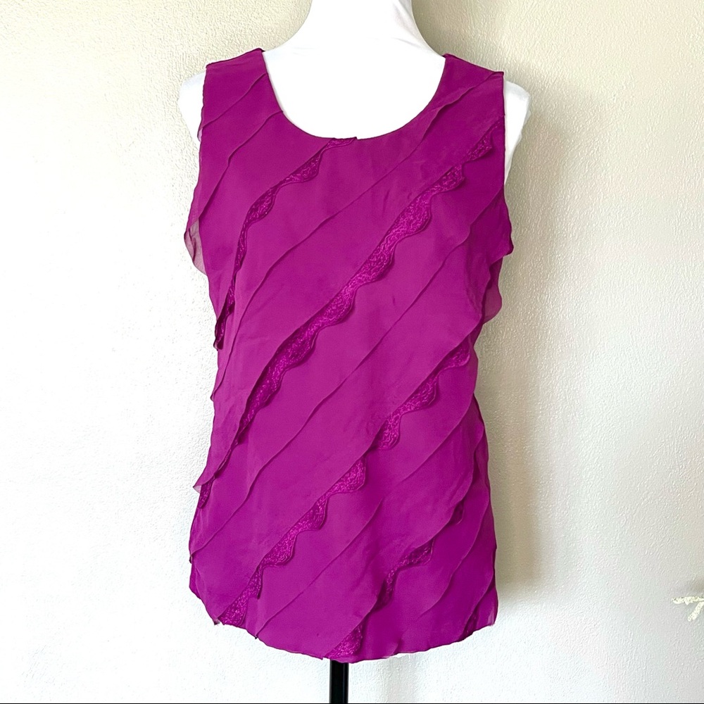 Ann Taylor | Purple Pink Magenta Ruffle Scalloped Lace Blouse Tank Top ~Medium